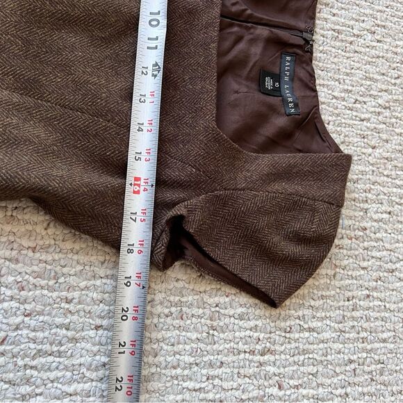 RALPH LAUREN Black Label Brown Herringbone Lambswool Sheath Dress - Picture 7 of 12
